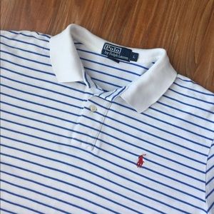Ralph Lauren polo shirt blue & white w/ red horse